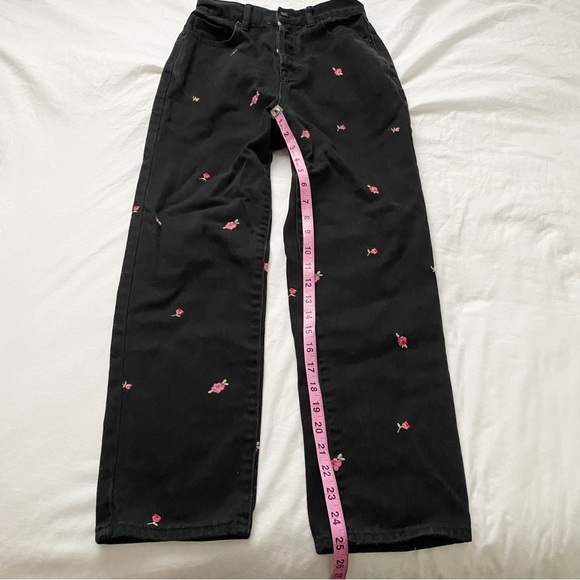 PacSun Rose Embroidered Black High Waisted Straight Leg Jeans - Picture 11 of 13
